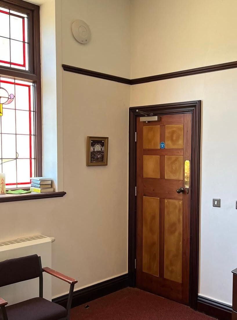 Timber panelled internal fire door installation, Dorset